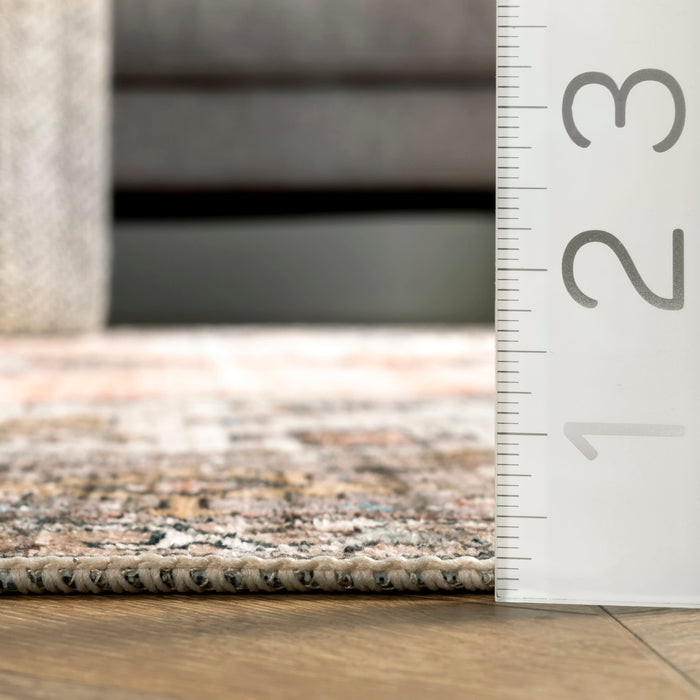 Machine Washable Peach Medallion Area Rug 140x200 cm