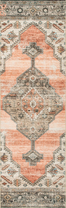 Machine Washable Peach Medallion Area Rug 140x200 cm