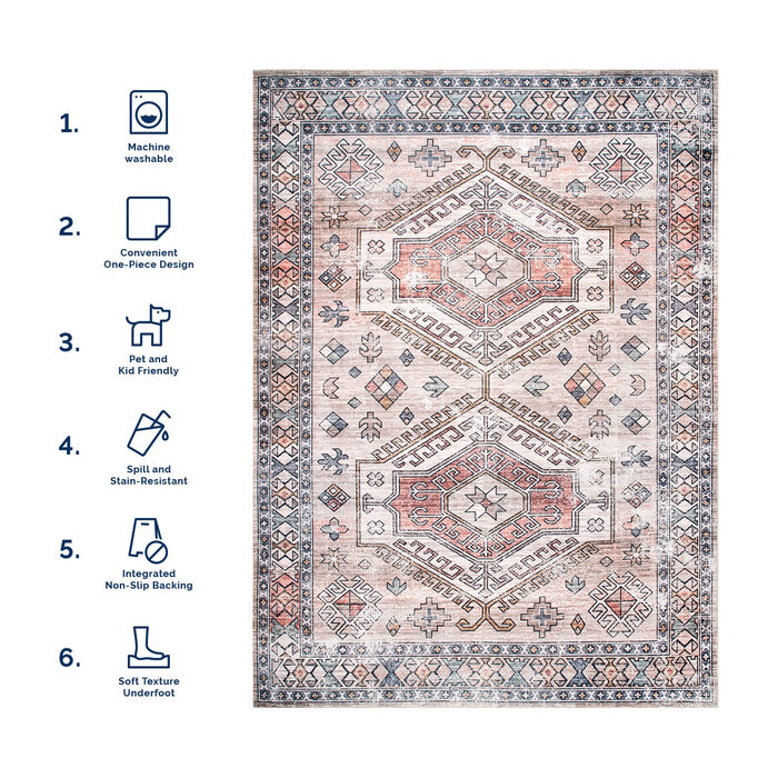 Machine Washable Peach Rug for Homes with Kids and Pets