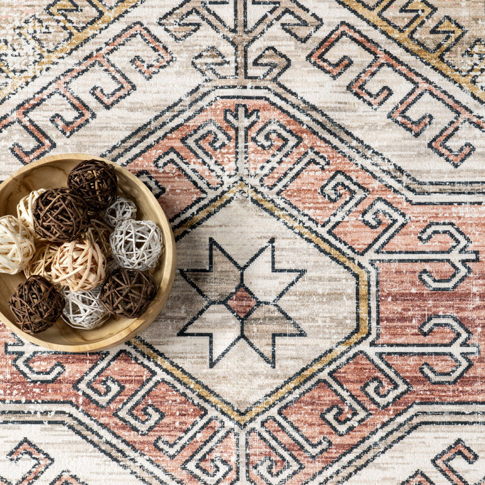 Machine Washable Peach Rug for Homes with Kids and Pets