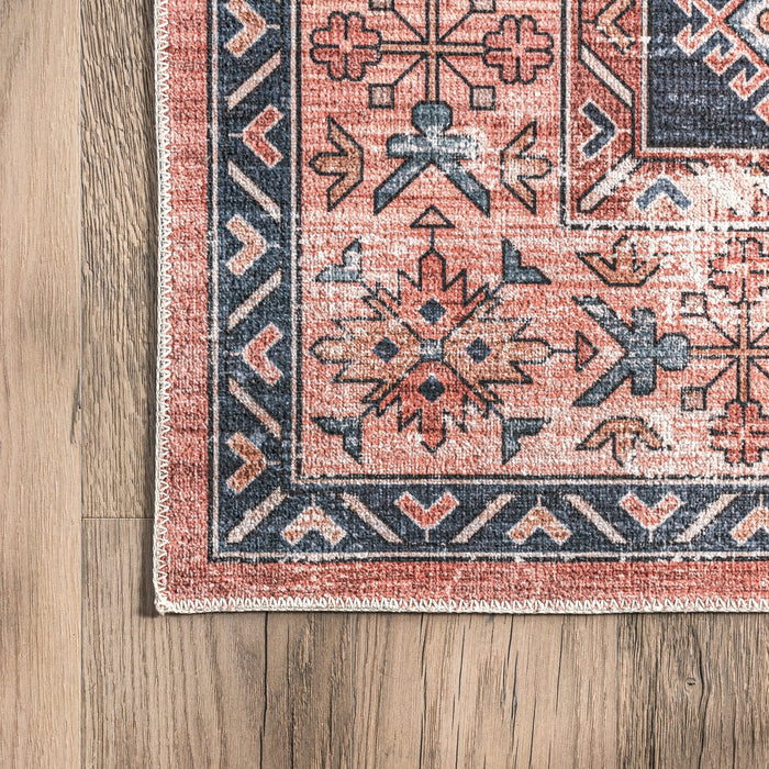 Machine Washable Persian Area Rug in Brick Color