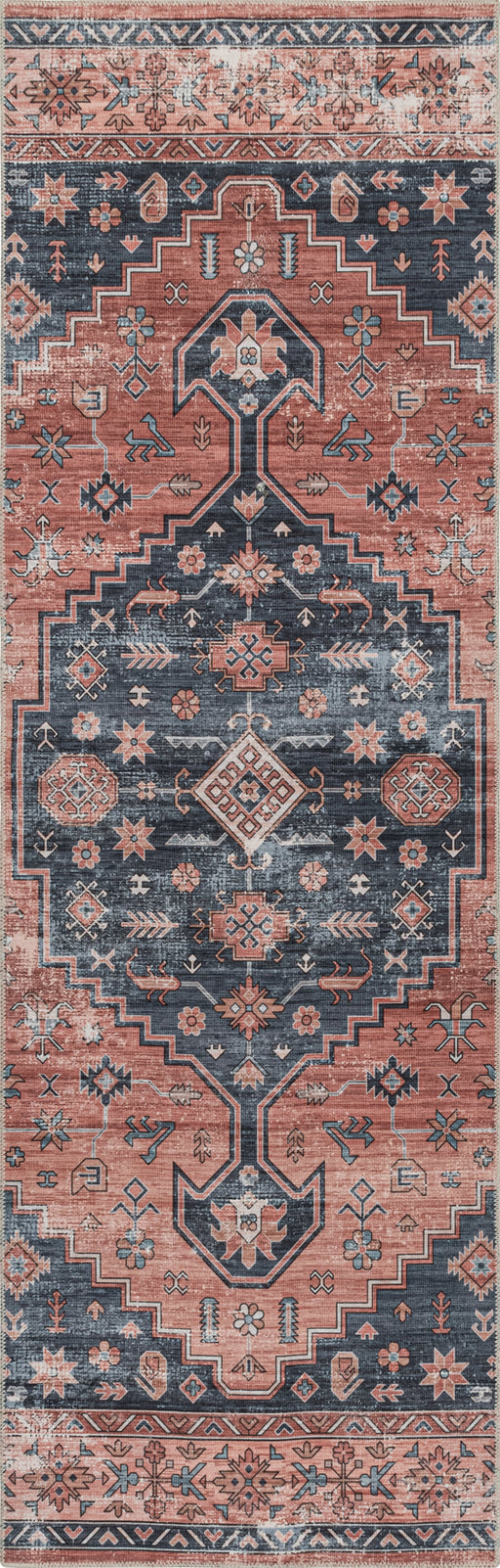 Machine Washable Persian Area Rug in Brick Color