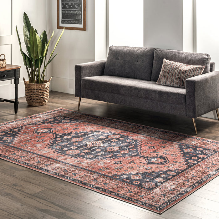 Machine Washable Persian Rug in Brick Color