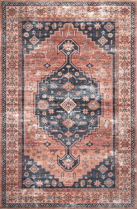 Machine Washable Persian Rug in Brick Color