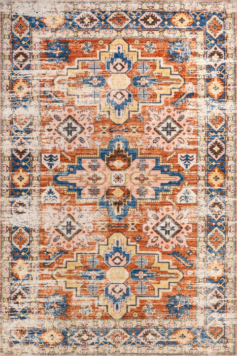 Machine Washable Persian Rug in Rust Color