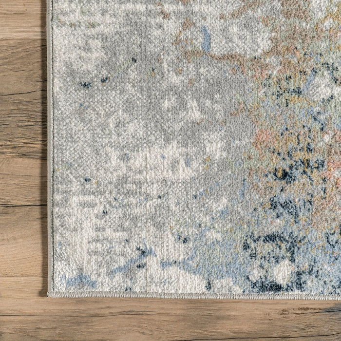 Machine Washable Splatter Area Rug in Light Beige