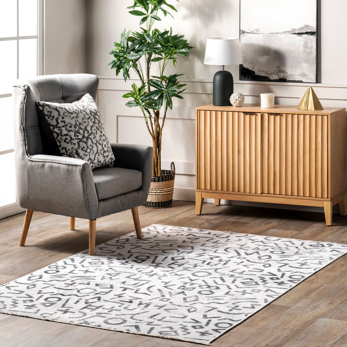 Machine Washable Symbols Area Rug in Light Grey 150x240 cm