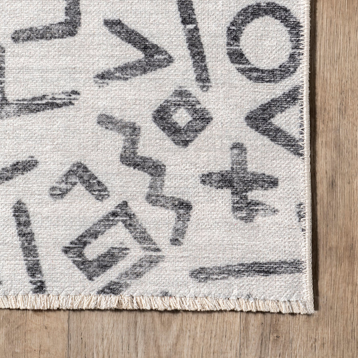 Machine Washable Symbols Area Rug in Light Grey 150x240 cm