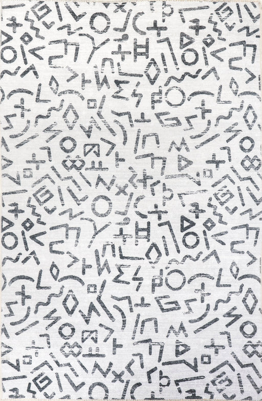 Machine Washable Symbols Area Rug in Light Grey 150x240 cm