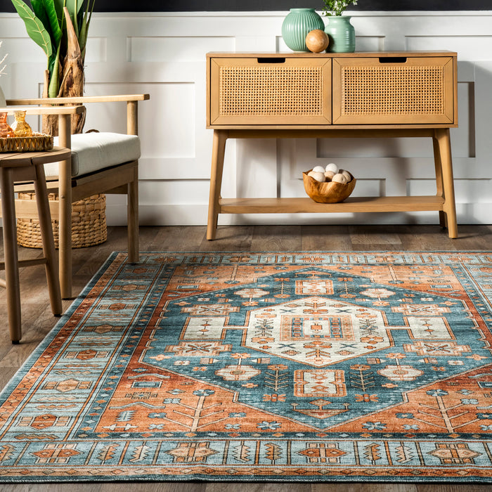 Machine Washable Vintage Medallion Area Rug 150x230 cm Blue