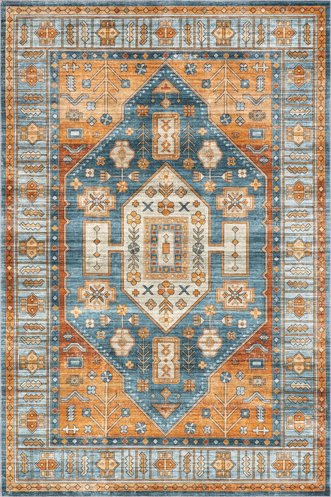 Machine Washable Vintage Medallion Area Rug 150x230 cm Blue