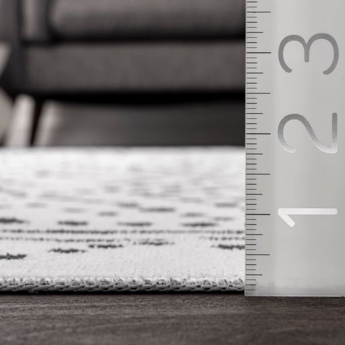 Machine Washable White Dotted Diamond Trellis Area Rug