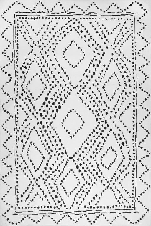 Machine Washable White Dotted Diamond Trellis Area Rug