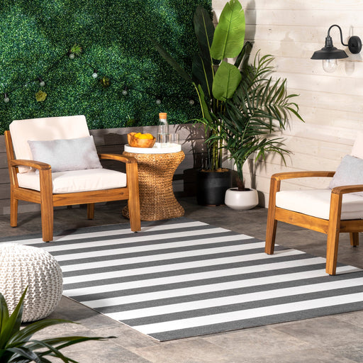 Magnolia Grey Striped Indoor Outdoor Area Rug 152 cm