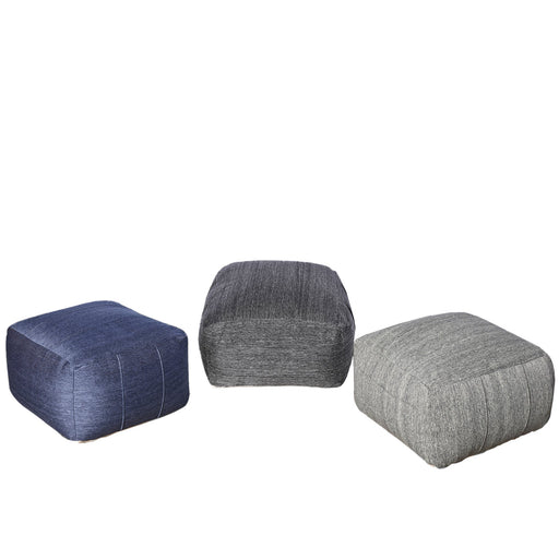 Malar Pouf In Blue Charcoal And Grey Jacquard Weave