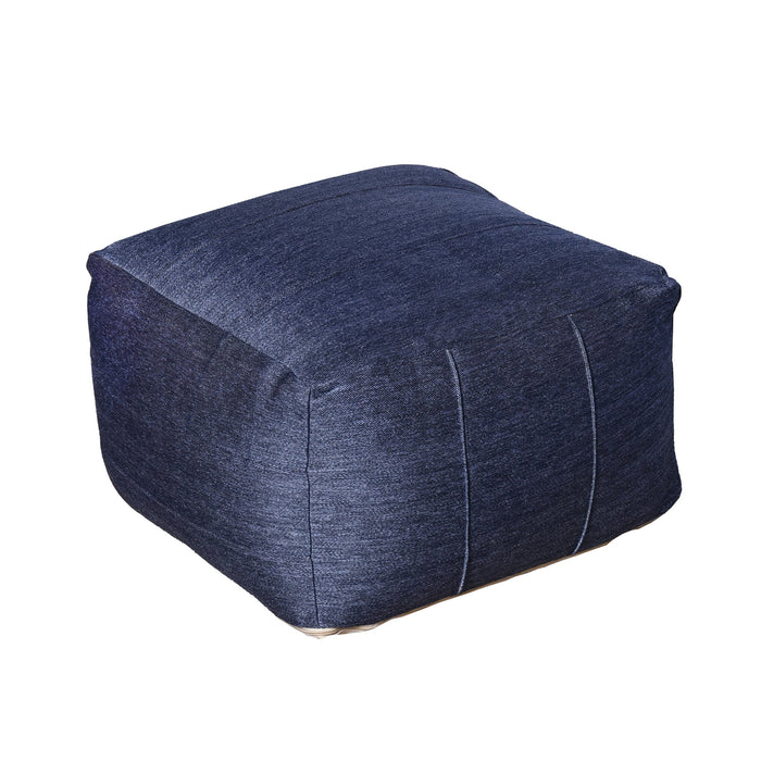 Malar Pouf In Blue Charcoal And Grey Jacquard Weave