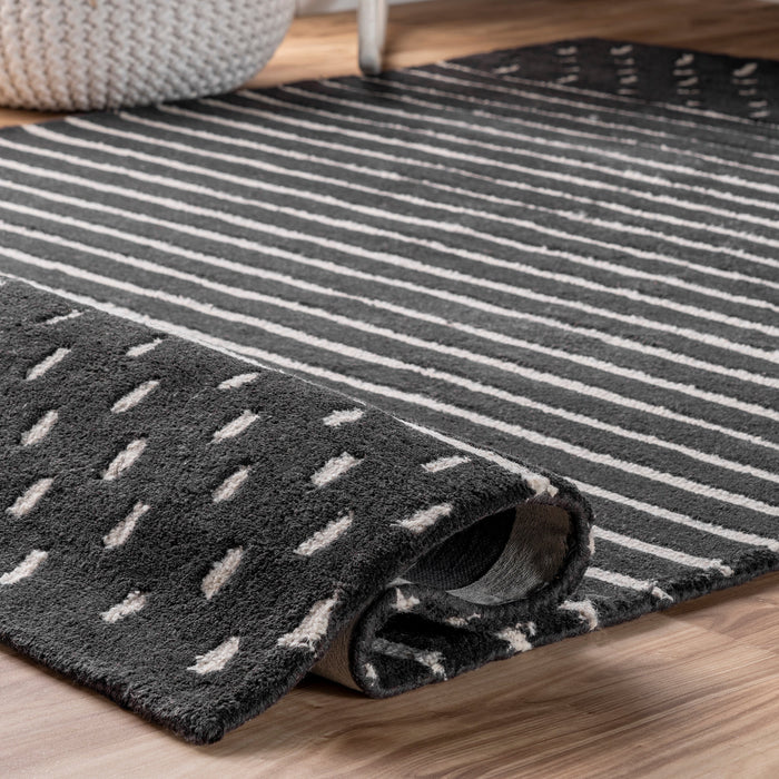 Mandia Charcoal Striped Wool Area Rug