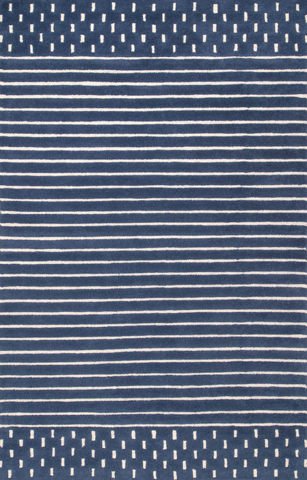 Mandia Wool Striped Area Rug 160x230 cm Navy
