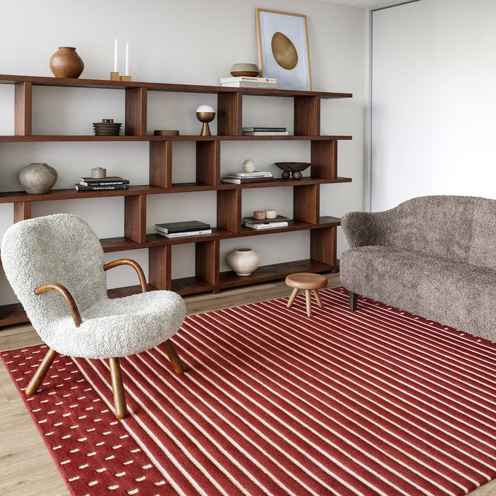 Mandia Wool Striped Area Rug in Brick Color