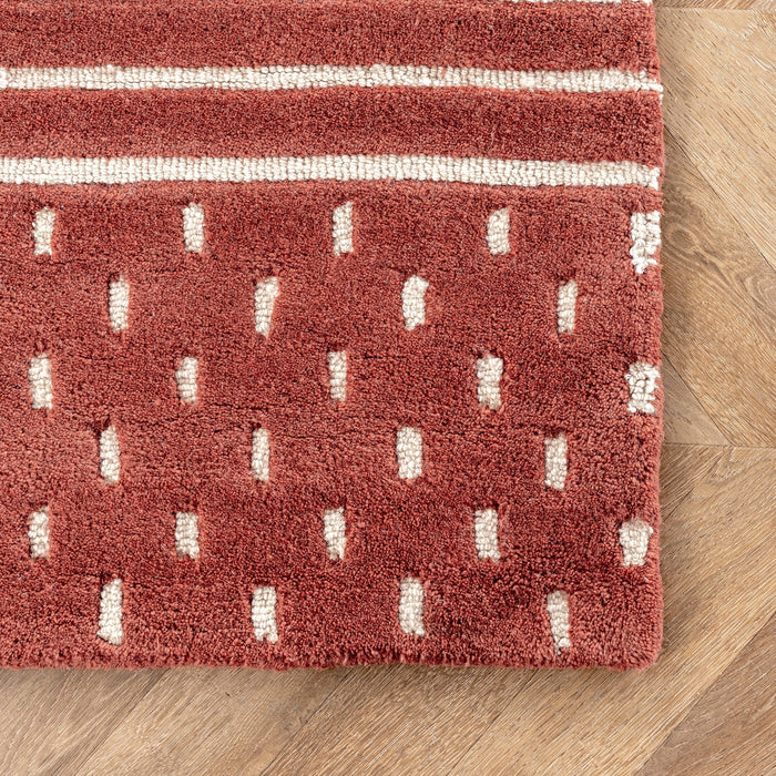 Mandia Wool Striped Area Rug in Brick Color