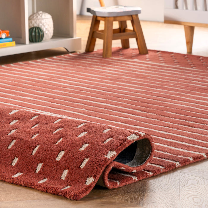 Mandia Wool Striped Area Rug in Brick Color