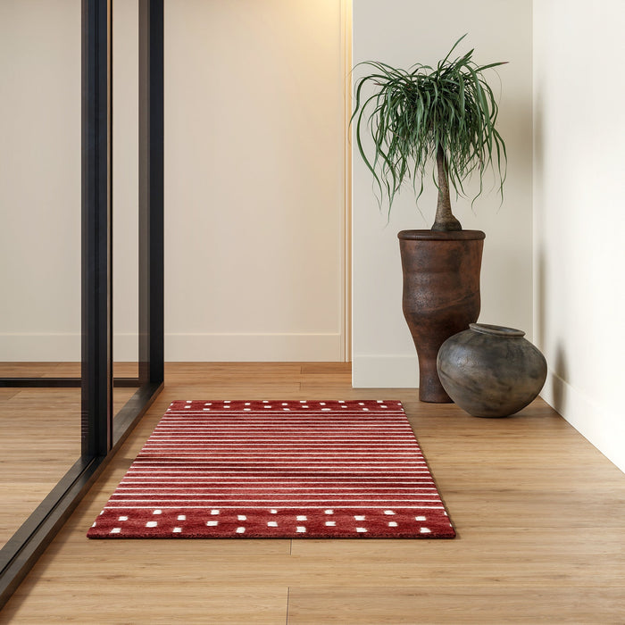 Mandia Wool Striped Area Rug in Brick Red