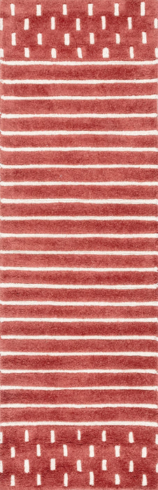 Mandia Wool Striped Area Rug in Brick Red