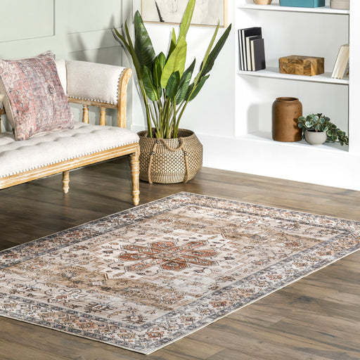 Mara Medallion Machine Washable Area Rug 140x200 cm Beige