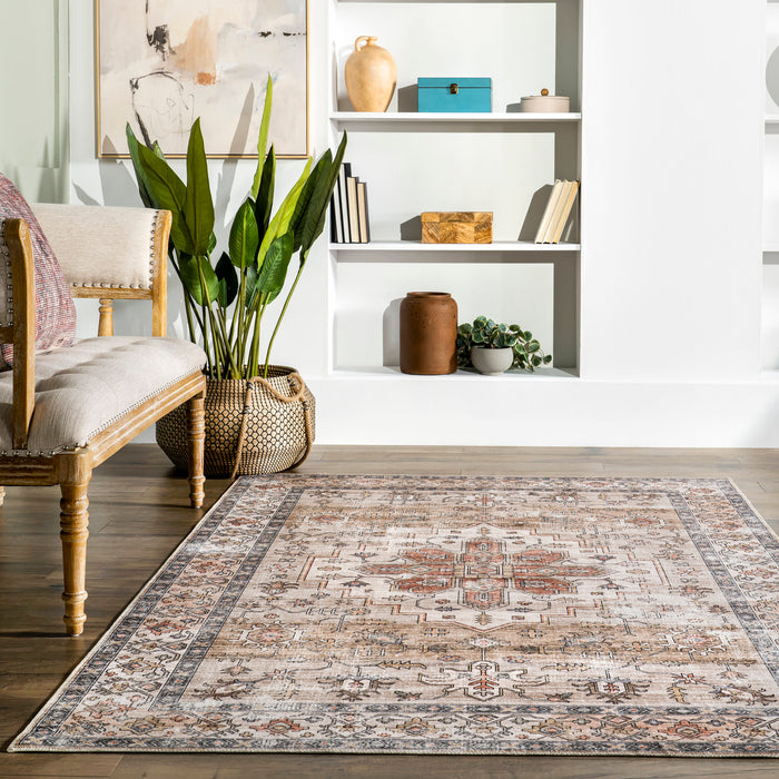 Mara Medallion Machine Washable Area Rug 140x200 cm Beige