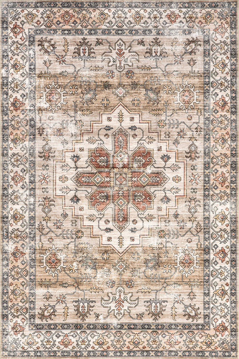 Mara Medallion Machine Washable Area Rug 140x200 cm Beige