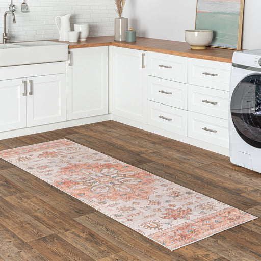 Mara Medallion Machine Washable Rug 50x80 cm Peach