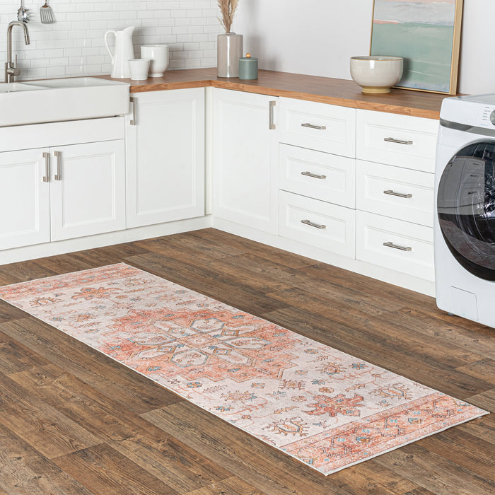 Mara Medallion Machine Washable Rug 50x80 cm Peach