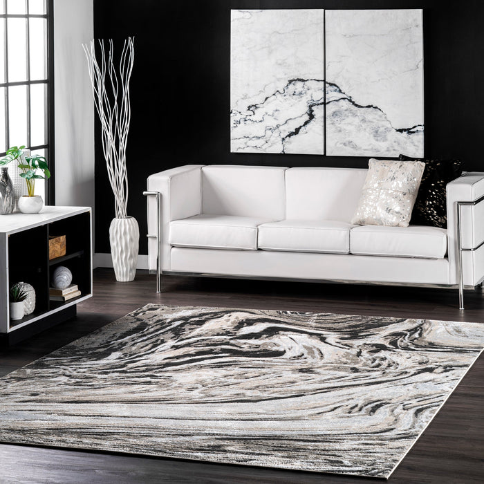 Marble Area Rug in Grey for Contemporary Home Decor