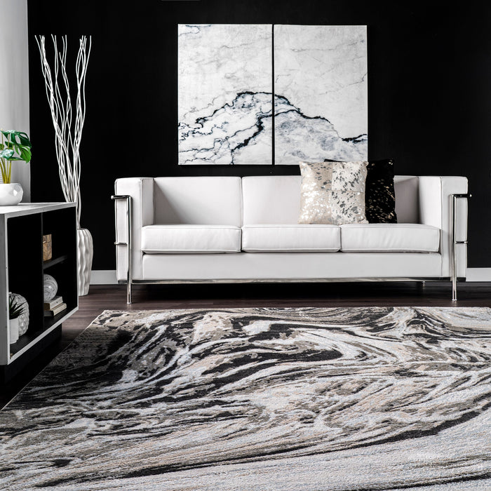 Marble Area Rug in Grey for Contemporary Home Decor