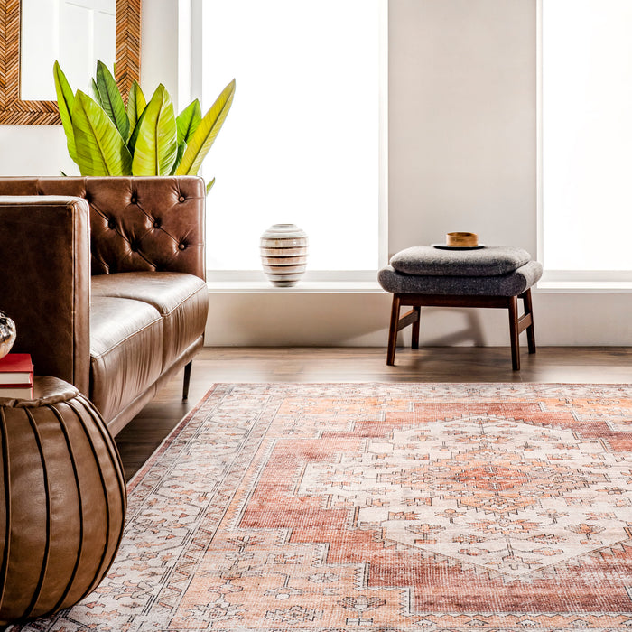 Maria Oasis Medallion Machine Washable Rug 150x240 cm Rust