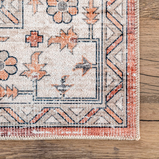 Maria Oasis Medallion Machine Washable Rug in Rust