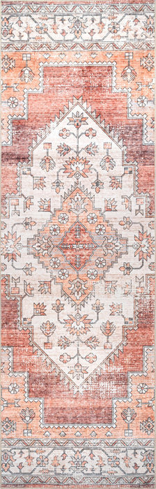 Maria Oasis Medallion Machine Washable Rug in Rust