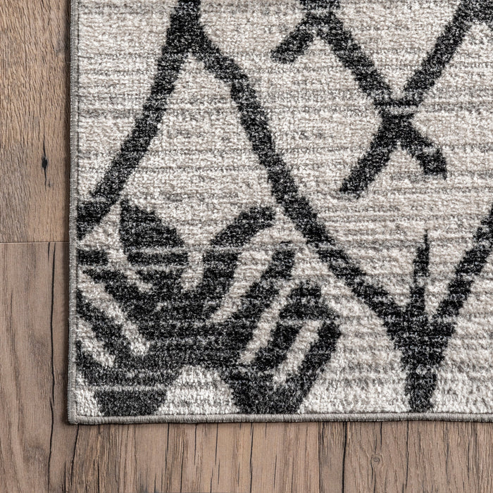 Marlene Grey Crosshatch Trellis Machine Washable Rug 150x80 cm