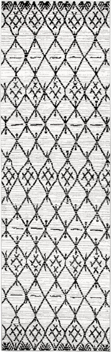 Marlene Grey Crosshatch Trellis Machine Washable Rug 150x80 cm