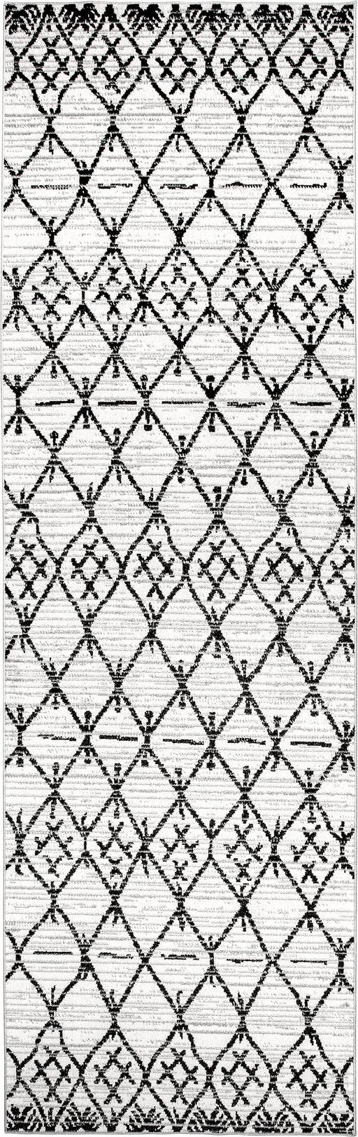 Marlene Grey Crosshatch Trellis Machine Washable Rug 150x80 cm