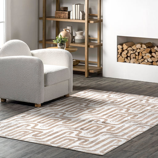 Marlia Washable Beige Chain-Link Area Rug 120x180 cm