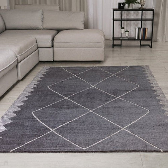 Mason Diamond Modern Tribal Super Soft Carved Hi-Low Rib Textured Black/Grey/Cream Rug