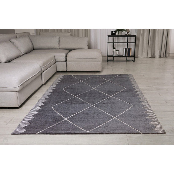 Mason Diamond Modern Tribal Super Soft Carved Hi-Low Rib Textured Black/Grey/Cream Rug