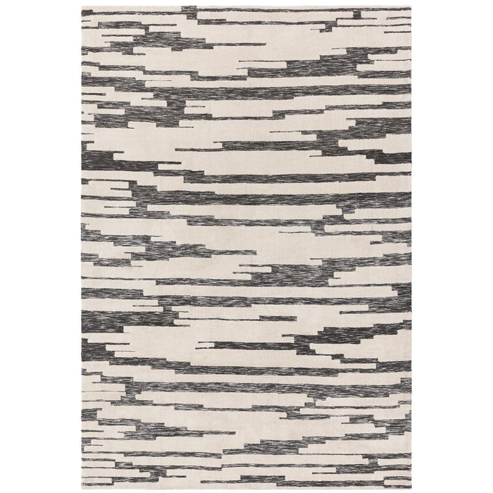 Mason Ikat Modern Abstract Super Soft Carved Hi-Low Rib Textured Charcoal/Cream Rug