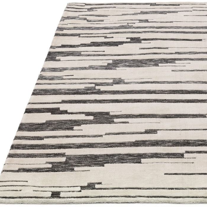 Mason Ikat Modern Abstract Super Soft Carved Hi-Low Rib Textured Charcoal/Cream Rug