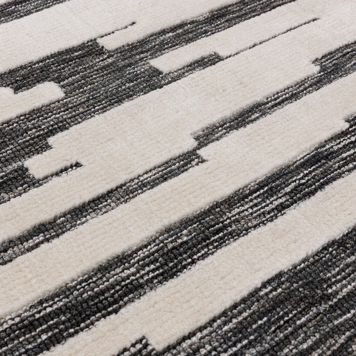 Mason Ikat Modern Abstract Super Soft Carved Hi-Low Rib Textured Charcoal/Cream Rug