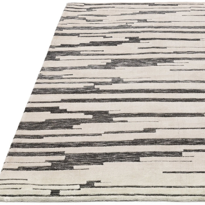 Mason Ikat Modern Abstract Super Soft Carved Hi-Low Rib Textured Charcoal/Cream Rug