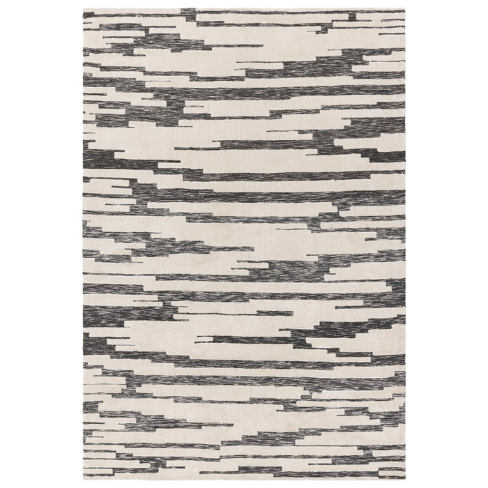 Mason Ikat Modern Abstract Super Soft Carved Hi-Low Rib Textured Charcoal/Cream Rug
