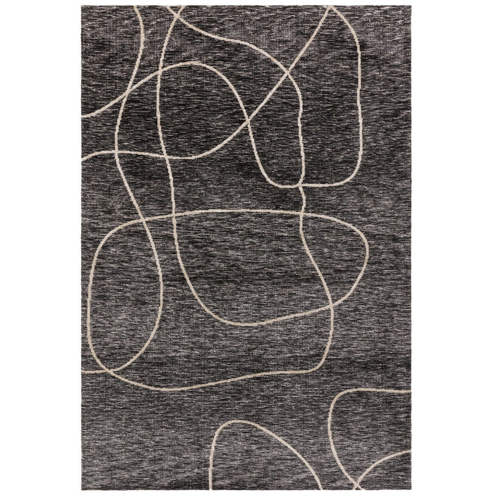 Mason Linear Modern Abstract Super Soft Carved Hi-Low Rib Textured Black/Cream Rug