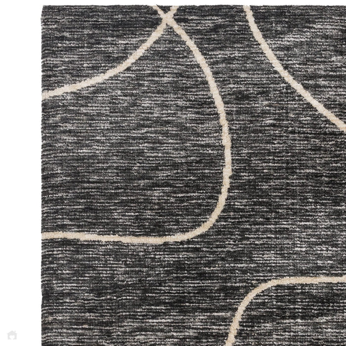 Mason Linear Modern Abstract Super Soft Carved Hi-Low Rib Textured Black/Cream Rug